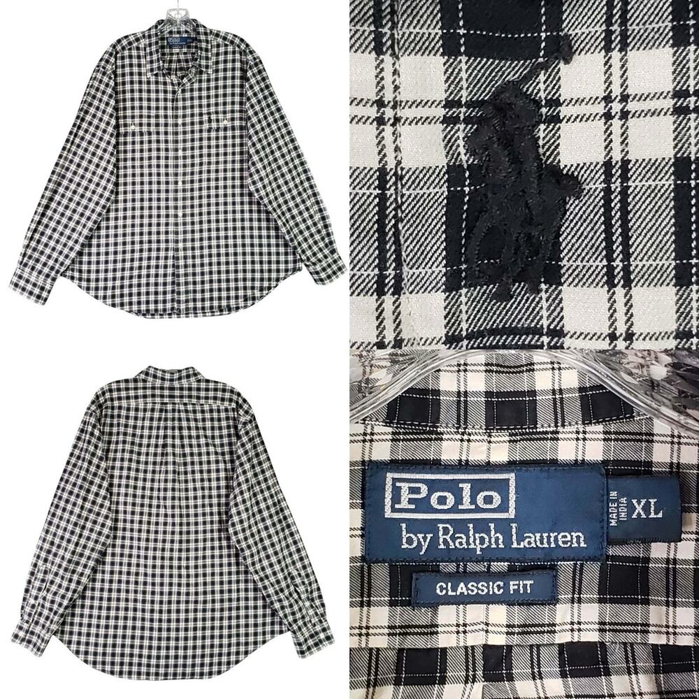 Polo Ralph Lauren Shirt Oxford Black Plaid Button Down LS Mens Size XL
